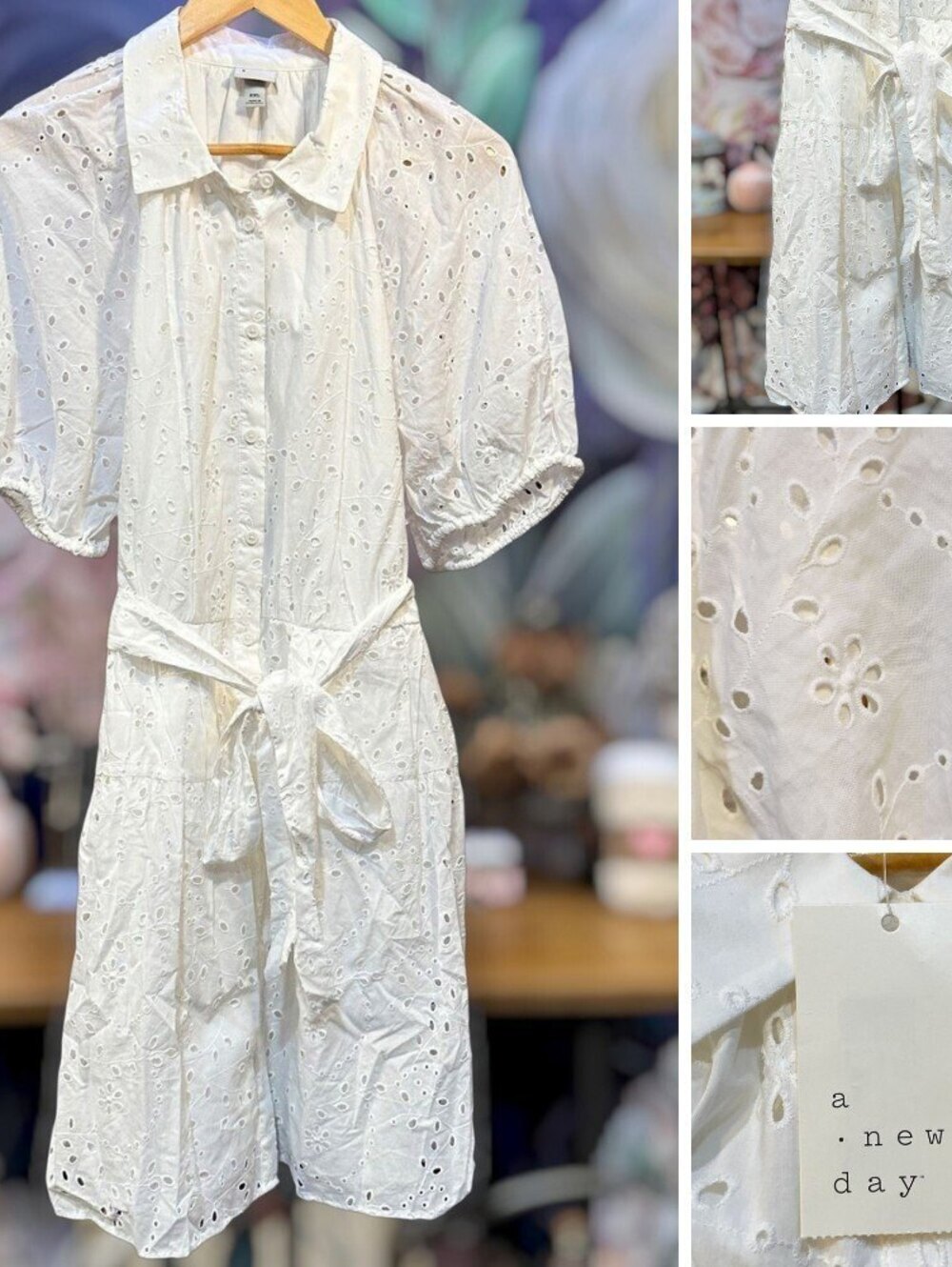 A New Day XXL 100% Cotton White Eyelet Dress NWT Belted Cottagecore Romantic